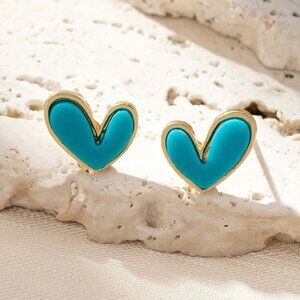 18K Gold Turquoise Blue Mini Heart Earrings